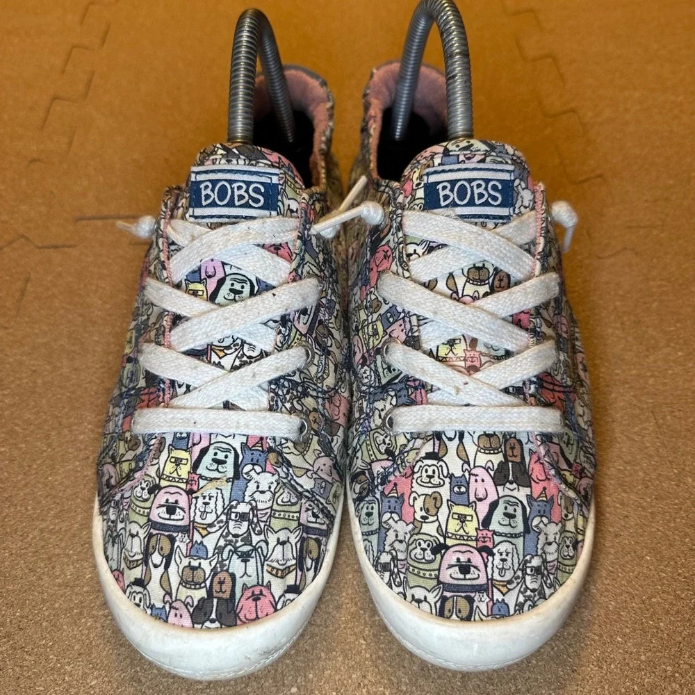 Skechers BOBS Beach Bingo Sneakers Womens 8 Multi Dog Print Canvas Memory Foam